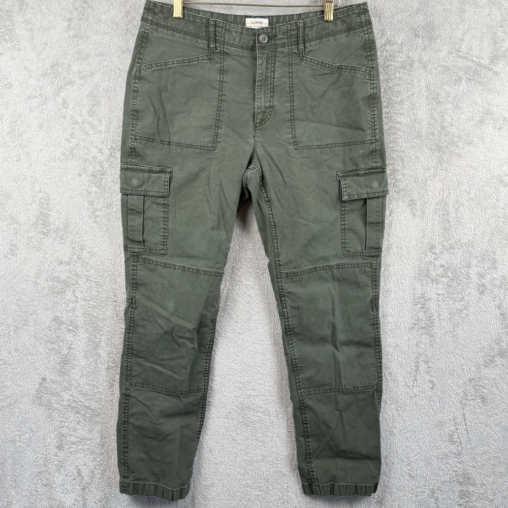 L.L. Bean Pants Womens 10 Green Cargo Canvas Lined Straight Leg Workwear Camping